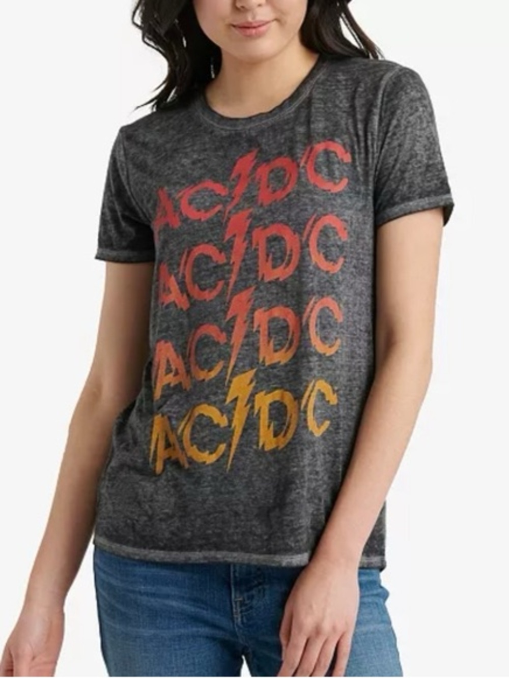 AC/DC Black Short Sleeve Tee with Red-to-Yellow Gradient Logo